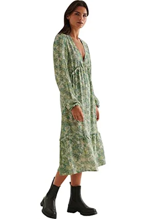 NA-KD Damen Balloon Sleeve Midi Frill Dress Lässiges Kleid, , 36