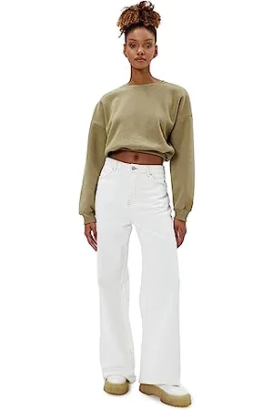 Koton Women Long Sleeve Ribbed Crew Neck Crop Sweatshirt