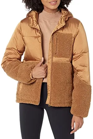 Amazon Damen Sherpa-Fleece-Pufferjacke Mit Kapuze Und Durchgehendem Reißverschluss, , XXL