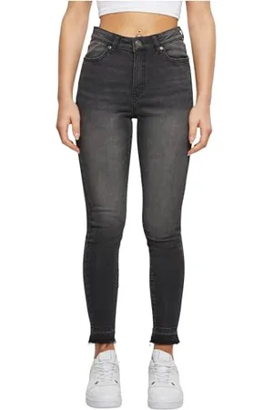 Urban classics Damen Jeans Ladies Skinny High Waist Open Hem Jeans, Skinny Jeans mit offenem Saum, High Waist, , 36