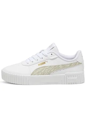 PUMA Carina 2.0 Zebra Jr Sneaker, White-Desert Dust Gold, 37.5 EU