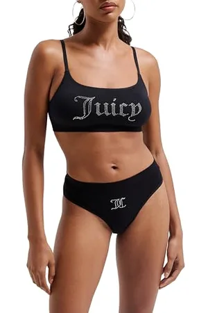 Juicy Couture Damen Diamante Bralette & Brief Unterwäsche bügellosem BH und Slip für Sport Freiteit u. Fitness in versch. Farben Dessous-Set, Black, Standard