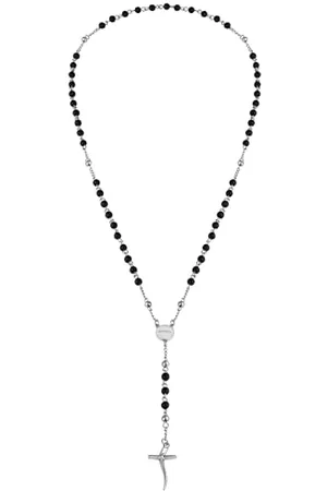 Breil Code Onyx Rosenkranzhalskette aus Stahl mit einem antiken, polierten Stein, Max. Länge: 63 cm, TJ2990