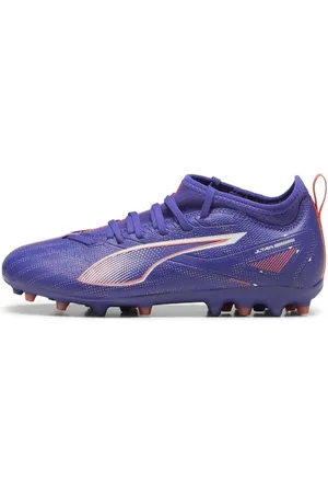PUMA Unisex Ultra 5 Match MG Jr Soccer Shoe, Lapis Lazuli White-Sunset Glow, 34.5 EU