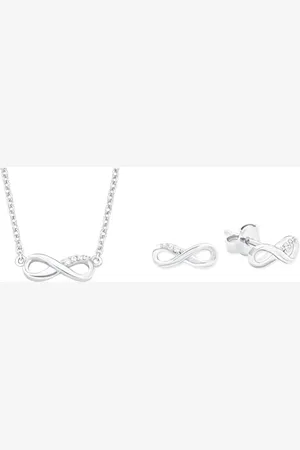 QS by s.Oliver Damen Schmuck-Set: Kette mit Anhänger & Ohrstecker, 925 Sterling , Zirkonia, Infinity, 40+5 cm, , Feierliche Anlässe