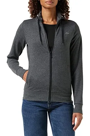 ONLY Damen Dünne Sport Sweatjacke | Langarm Full Zip Stehkragen Shirt | Basic Fitness Streetwear ONPELINA, Farben:Dunkelgrau, Größe:XS