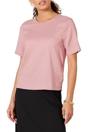 Amazon Damen Georgette-Top mit kurzen Ärmeln und normaler Passform, , M