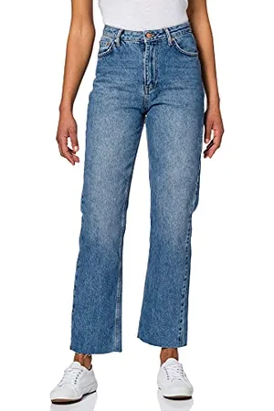 NA-KD Damen Straight High Waist Raw Hem Jeans, , 42 EU