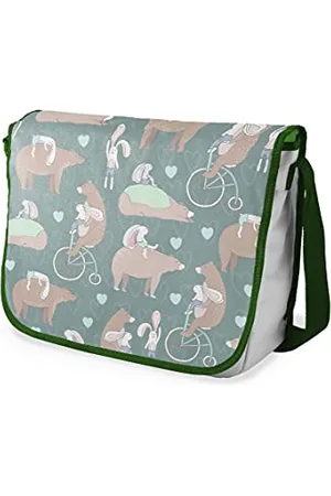 Bonamaison Le Jardin du Lin Digital Bedruckte Messenger Schultaschen mit Khaki Riemen für Mädchen und Jungen, Zurück zur Schule, Kuriertaschen für Schüler, Umhängetaschen, Größe: 29x36 Cm