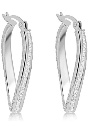 Amazon Creolen aus rhodiniertem Sterlingsilber, gedrehtes ovales Sternenstaub-Design