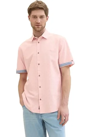 TOM TAILOR Herren Regular Fit Hemd mit Allover-Print, coral geometric design, M