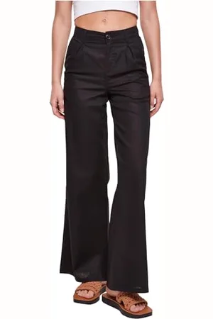 Urban classics Damen TB5991-Ladies High Linen Mixed Wide Leg Pants Hose, Black, 34