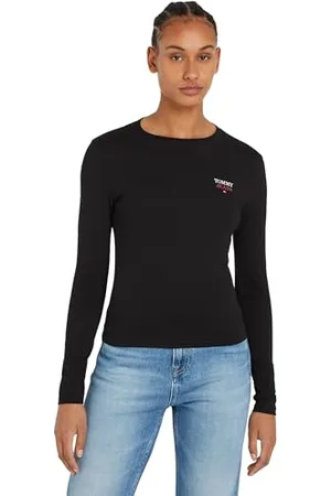 Tommy Hilfiger Damen Langarmshirt Slim Fit Essential ohne Kapuze, (Black), XL