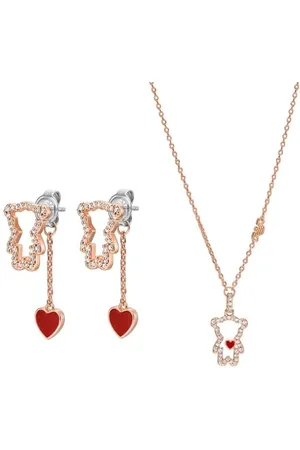 Emporio Armani Damen Ohrringe und Halskette aus roségoldfarbenem Messing, Set