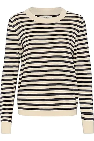 Part Two Damen, lang, Ärmel, Slim Fit, Crew Neck, gestreift, Hip Length Pullover, , Medium