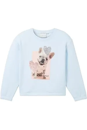 TOM TAILOR Mädchen 1037947 Sweatshirt mit Pailletten, 32264-new Breeze Blue, 92/98