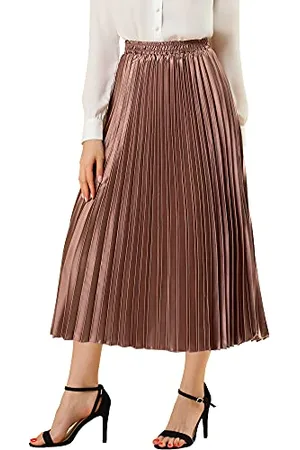Allegra K Damen Maxi Faltenrock Hohe Taille Plisseerock A-Linie Elastisch Swing Eleganter Rock M