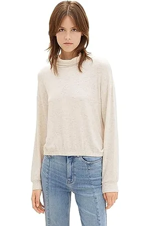 TOM TAILOR Damen 1038375 Sweatshirt mit Stehkragen, 24421-creme beige Melange, S