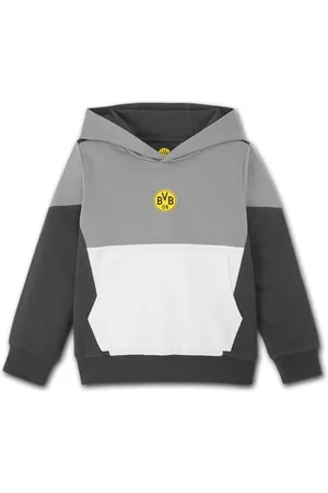 Borussia Dortmund BVB Hoodie Block Kinder - Offizieller Fanartikel, Anthrazitgrauer Kapuzenpullover mit Hellgrauem Block und BVB-Emblem, 100% Baumwolle Gr. 116