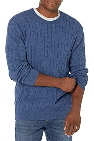 Amazon Herren Baumwoll-Pullover mit Rundhalsausschnitt und Zopfmuster, , S