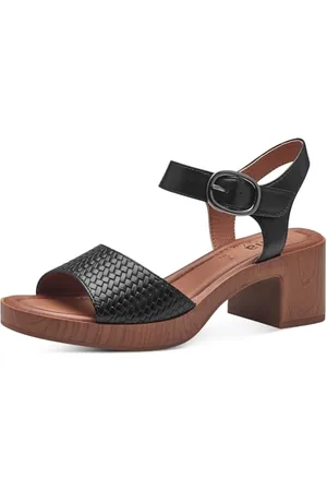 Jana Damen Sandalen mit Absatz mit Klettverschluss Vegan, (Black), 37 EU