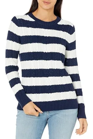 Amazon Damen Fisherman Cable Langarm-Pullover mit Rundhalsausschnitt (in Übergröße erhältlich), , M