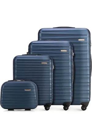 Wittchen Reisekoffer 4er Koffer-Set Rollkoffer Trolley Handgepäck Gepäck Reisekoffer Set Hartschale aus ABS mit 4 Spinner-Rollen Zahlenschloss Teleskopgriff Groove Line Marineblau