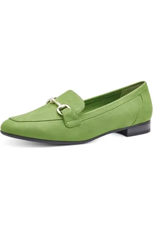Marco Tozzi Damen Loafer ohne Absatz Vegan mit Schnalle, Grün , 39 EU