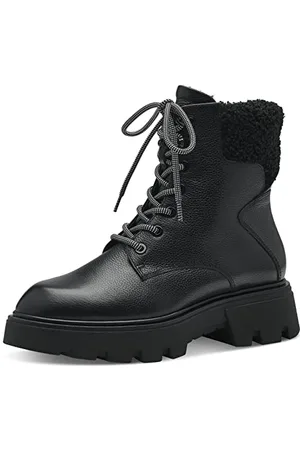 Tamaris Damen Combat Boots, Frauen Stiefeletten,warm gefüttert,Bootee,Booties,halbstiefel,Kurzstiefel,uebergangsschuhe,Black Leather,40 EU