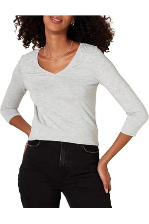 Amazon Damen T-Shirt Mit V-Ausschnitt Und 3/4-Ärmeln, Klassischer Schnitt (Erhältlich In Übergröße), , XL