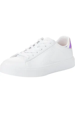 Skechers Street Girls Sneaker, White Synthetic/Silver Trim, 38 EU