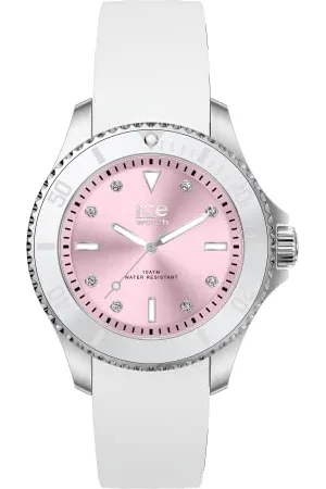 Ice-Watch ICE steel White pastel pink - Silbergraue Damenuhr mit Silikonarmband - 020366 (Small)