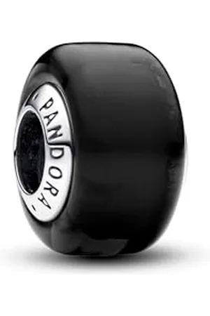 PANDORA Moments Schwarzes Murano-Glas Mini-Charm aus Sterling Silber, Kompatibel Moments Armbänder, 793117C00