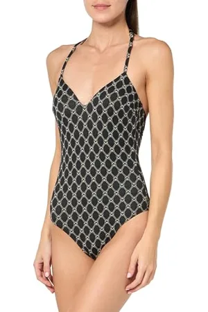 Emporio Armani Damen Padded Jacquard Monogram One Piece Swimsuit, Black, L