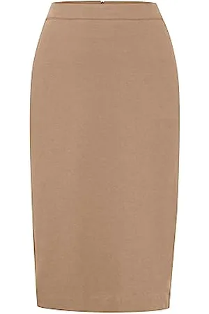 Ichi IHKATE SUS OFFICE SK Damen Kurzer Rock Midi-Pencilskirt mit Schlitz Stretch Slim-Fit, Größe:XL, Farbe:
