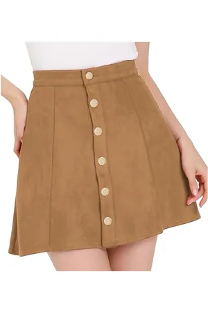 Allegra K Damen Winterrock A-Linie Hohe Taille Wildleder Knopfleiste Minirock Rockabilly Mini Rock XL