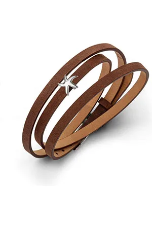 DUR Lederarmband Stern mit 925 Sterling Silber Element, Länge: 58 cm, Silber/Braun, A1597.STERN