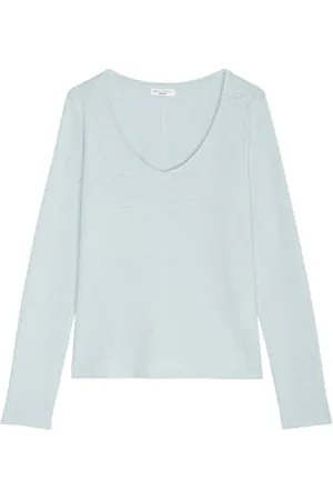 Marc O’ Polo Marc OߴPolo Denim Damen Langarmshirt aus Bio-Baumwolle mit V-Ausschnitt, Blau , XS