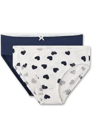 Sanetta Mädchen-Slips (Doppelpack) Off-White & dunkelblau | Hochwertige und nachhaltige Unterhose für Mädchen aus Baumwoll-Mix. Inhalt: 2er Set Unterwäsche für Mädchen 176