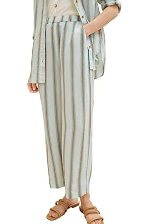 TOM TAILOR Damen 1036684 Culotte Hose aus Leinen, 31948-Offwhite Brown Vertical Stripe, 42W / 28L