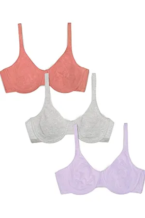 Fruit Of The Loom Damen Unlined Underwire Bra-Cotton & Spandex Blend for Natural Shape and Flexibility BH mit voller Abdeckung, Undurchsichtige, Desert Dusk/Grau/Flieder Whisper, 80C (3er Pack)
