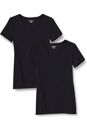 Amazon Damen Kurzärmeliges T-Shirt mit V-Ausschnitt, Klassischer Schnitt, 2er-Pack, , XL