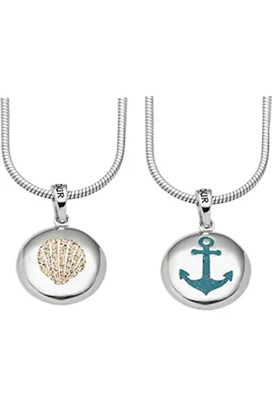 DUR Schmuck Anhänger ANKER/MUSCHEL Ellipse Strand-/Steinsand, Silber 925/- rhod. (P4136) beidseitig tragbar