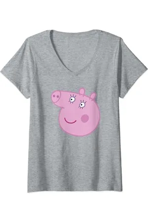 Peppa Pig Damen Happy Mummy Pig Big Face T-Shirt mit V-Ausschnitt