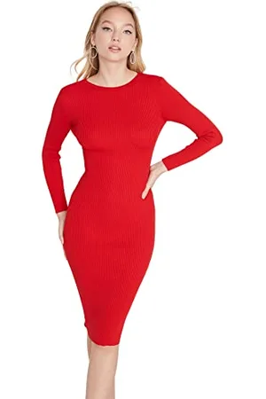 Trendyol Damen Figurbetont Bodycon Rundkragen Trikot Kleid, , 42