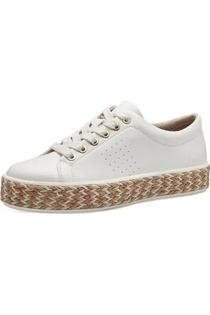Jana Damen Sneaker flach mit Bastsohle Vegan, (White), 37 EU
