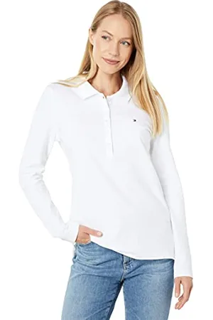 Tommy Hilfiger Damen Langarm Poloshirt, Helles , Mittel