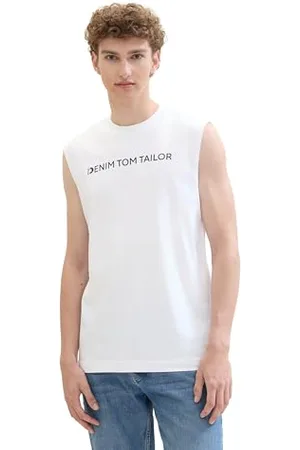 TOM TAILOR Herren Basic Tanktop mit Logo-Print aus Baumwolle, , S
