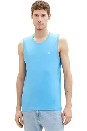 TOM TAILOR Herren 1037991 Basic Tanktop mit Logo-Print, 18395-Rainy Sky Blue, XL