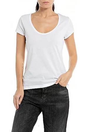 Replay Damen T-Shirt Kurzarm aus Baumwolle Basic, (Weiß), XS